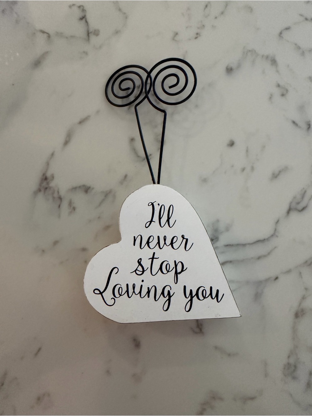 I’ll never stop loving you white heart photo holder decor accent